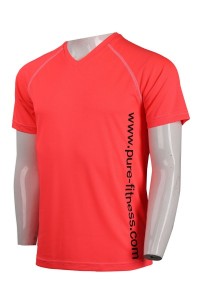 T895 設計牛角袖T恤 V領螢光粉紅T恤 T恤生產商     橙紅色